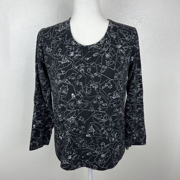 Mint Neko Long Sleeve Shirt Women Medium Black Cat All Over Print Novelty Tee - Picture 15 of 15